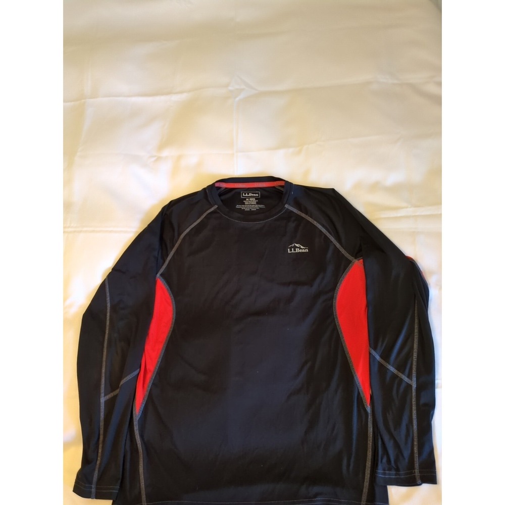 L L Bean Long Sleeve Black & Orange Running Shirt Size M - Picture 1 of 5